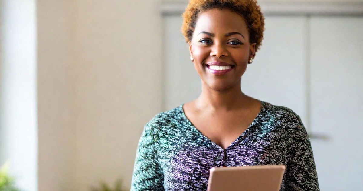 Smiling African American woman at work