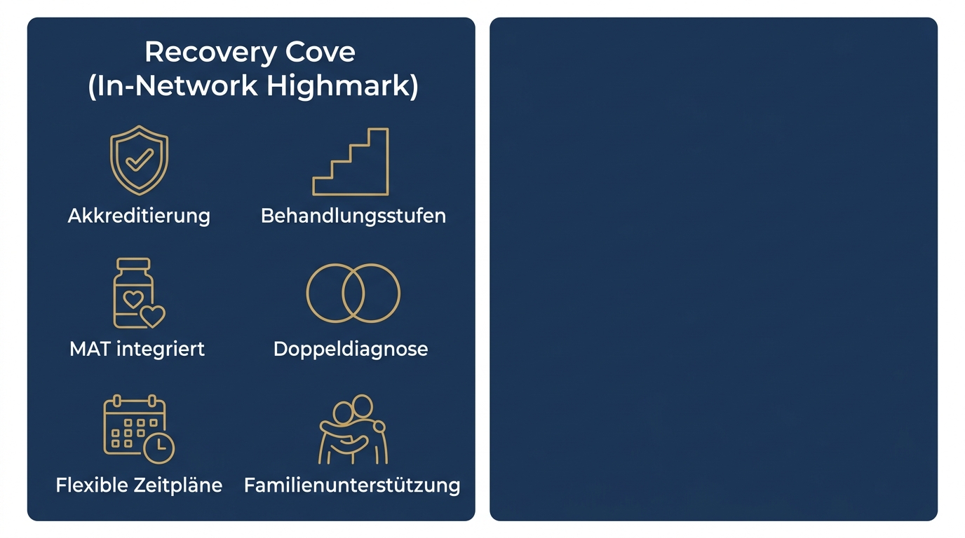 Infografik, die die Behandlungsleistungen von Recovery Cove gegenüber typischen Programmen mit In-Network-Hochmark-Versicherung vergleicht